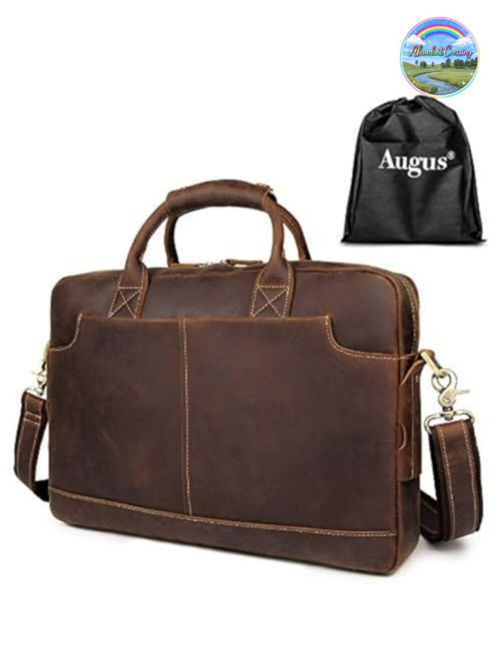 Full Grain Leather Briefcase Laptop Fits 16 Inch Crossbody Mens